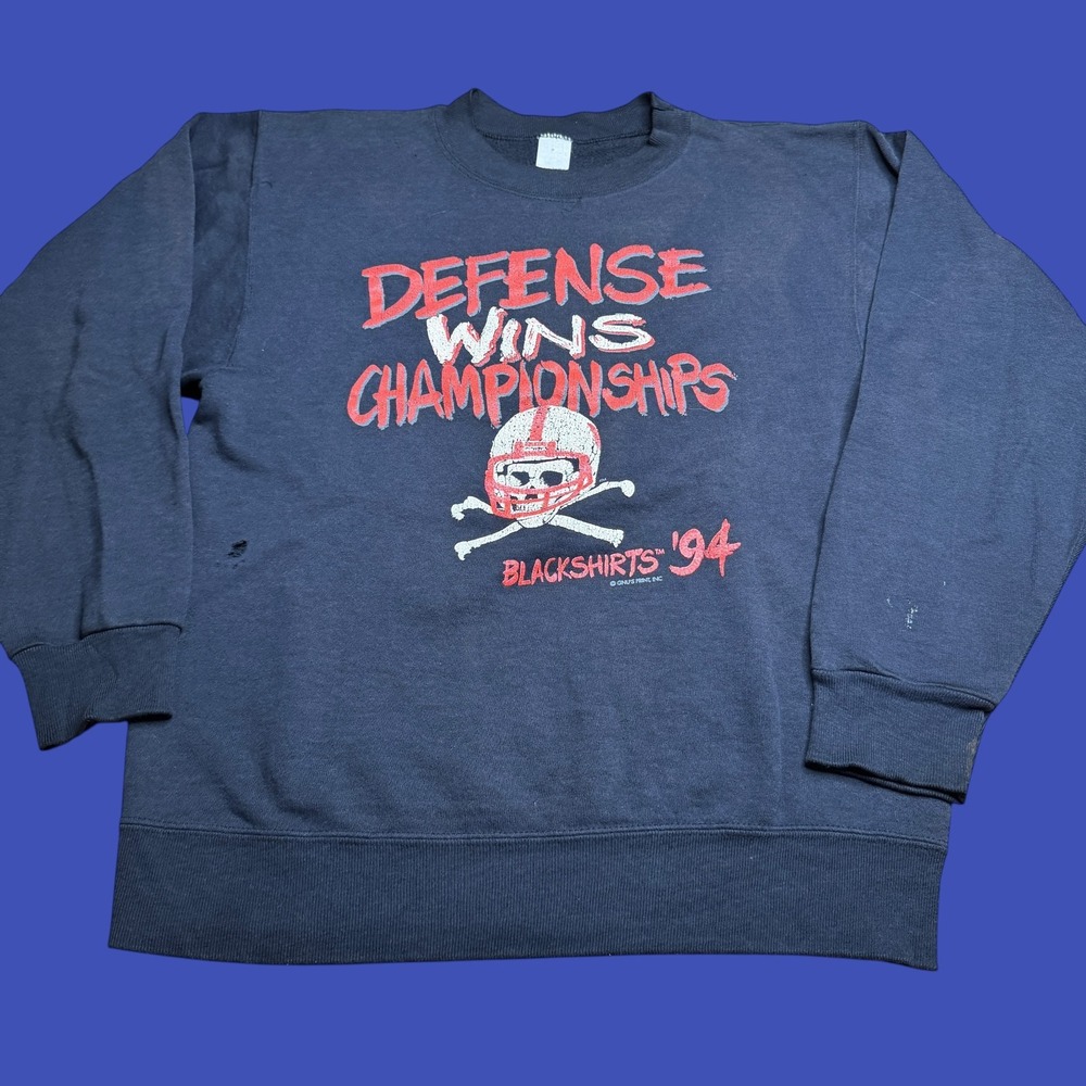 Vtg 1994 Nebraska Huskers Blackshirts Defense Med Crewneck Sweatshirt Distressed